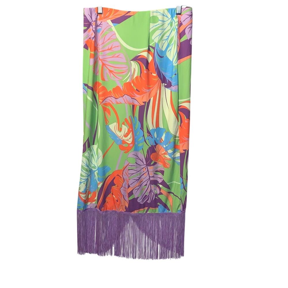 Boston Proper Cabo Leaves Print Fringe Skirt sz M - Picture 3 of 10